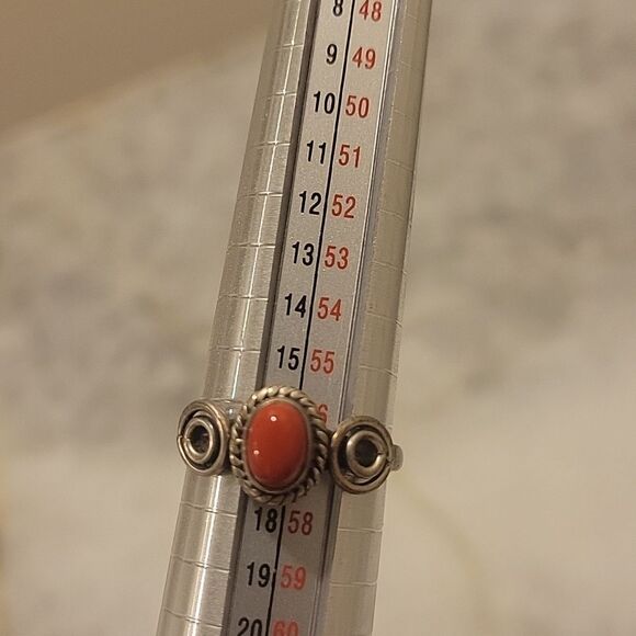 3 Lot Bundle Navajo Native American Sterling Silver Mother Pearl Onyx Coral Ring - Picture 5 of 11